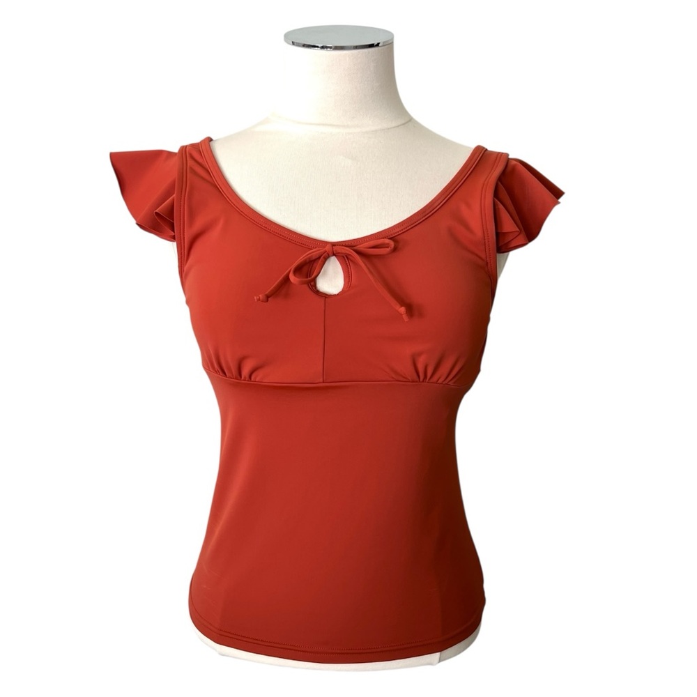 LIME RICKI Women’s Swim Tankini Top Ruffled Sleeve Bow Front LR-896 Rust M